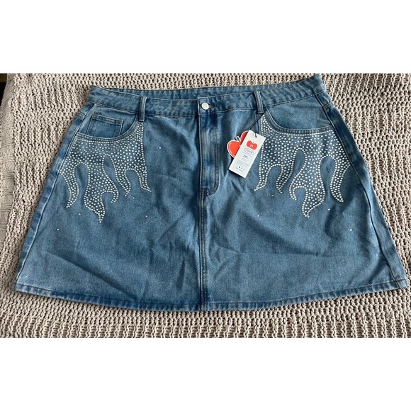 Cider Bling Fire Denim Mini Skirt 2XL y2k mcbling - Picture 1 of 6
